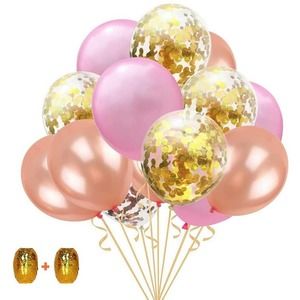 12inch Gold Confetti Latex Balloons w/60 Feet Rose Gold Ribbon Decorations 50PCS